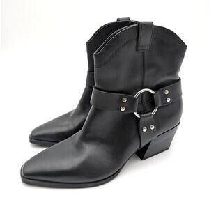 Open Edit Enzo Western Ankle Boot Square Toe Women's Black Size US6M EU36.5
